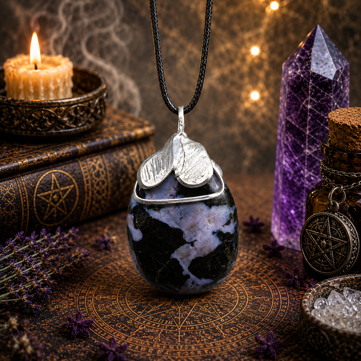 Cínovaný merlinit (ochranný talisman)