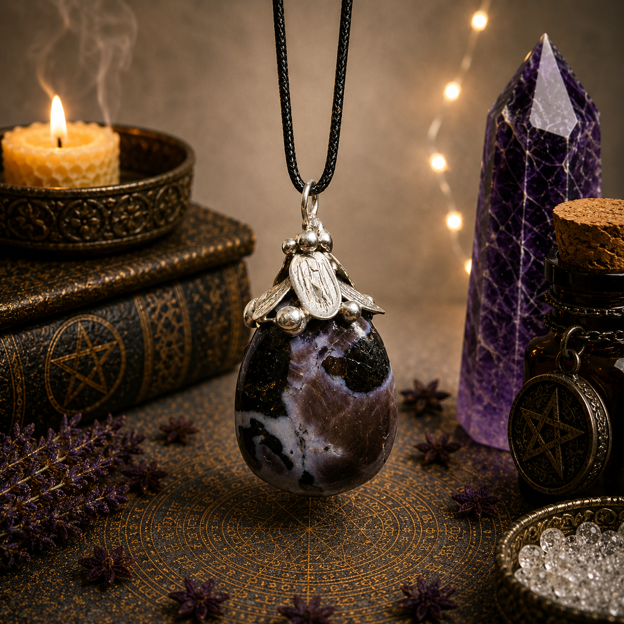 Cínovaný merlinit (ochranný talisman)