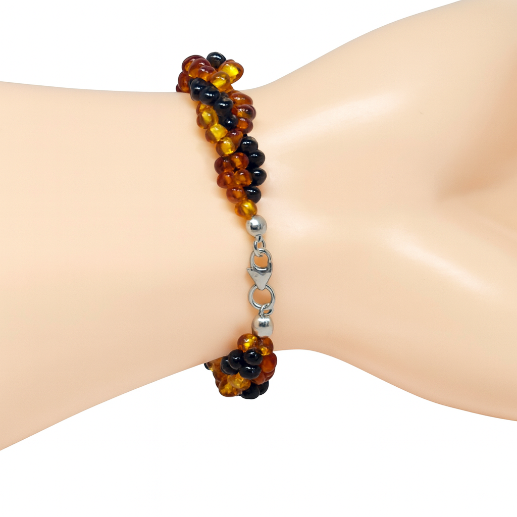 Proplétaný multicolor jantarový Anna náramek Theia 17 cm (pravý leštěný jantar, stříbro)