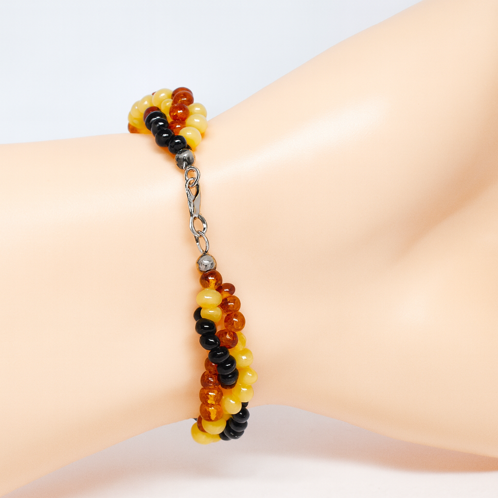 Proplétaný multicolor jantarový náramek Sirona 17 cm (pravý leštěný jantar, stříbro)