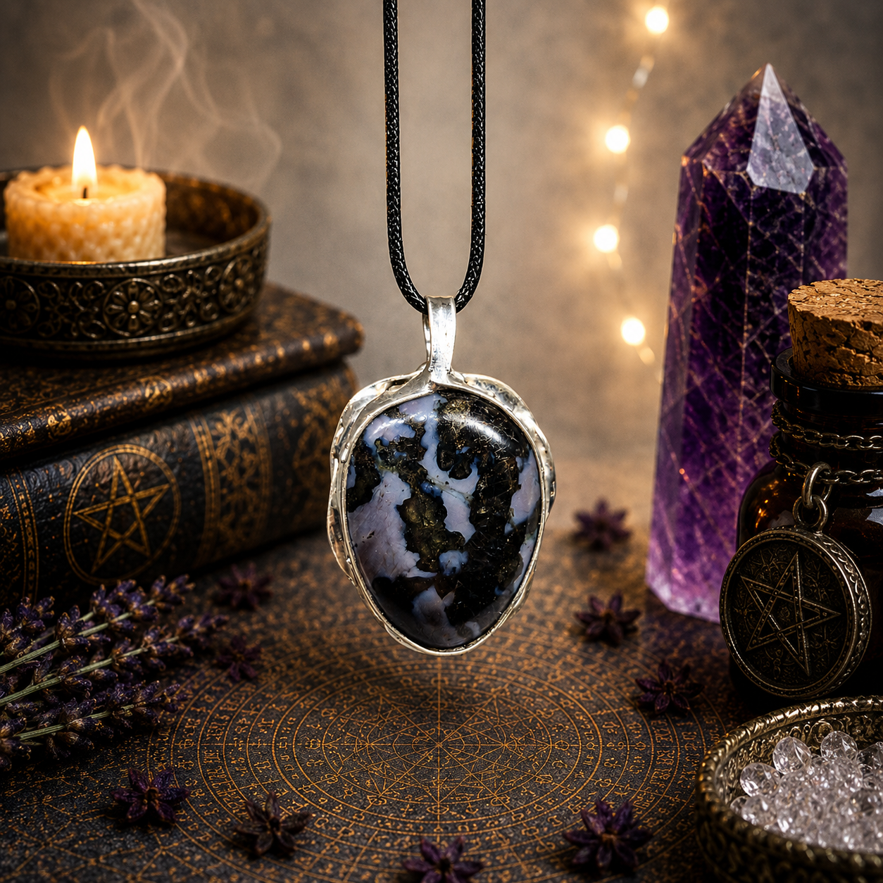 Cínovaný merlinit (ochranný talisman)
