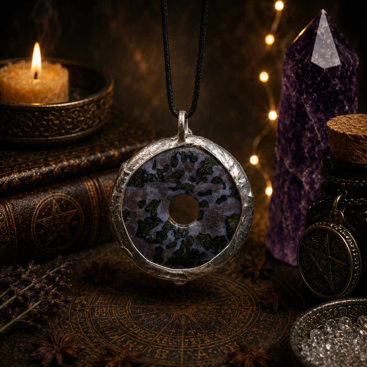 Cínovaný merlinit (ochranný talisman)