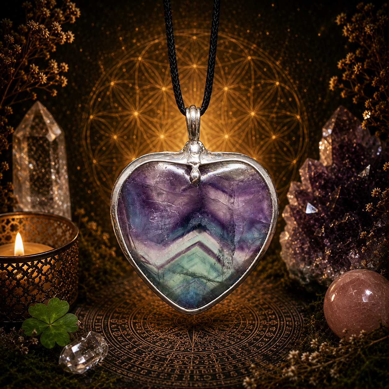 Cínované fluoritové srdce (ochranný talisman)