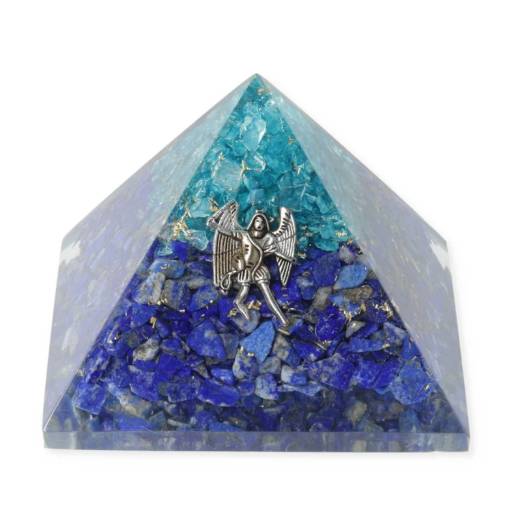Orgonitová pyramida s lazuritem a akvamarínem - Archanděl Michael (7x7xx6 cm)