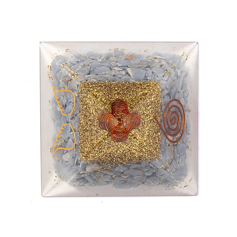 Orgonitová pyramida s angelitem - Andělská křídla (8x8x6 cm)