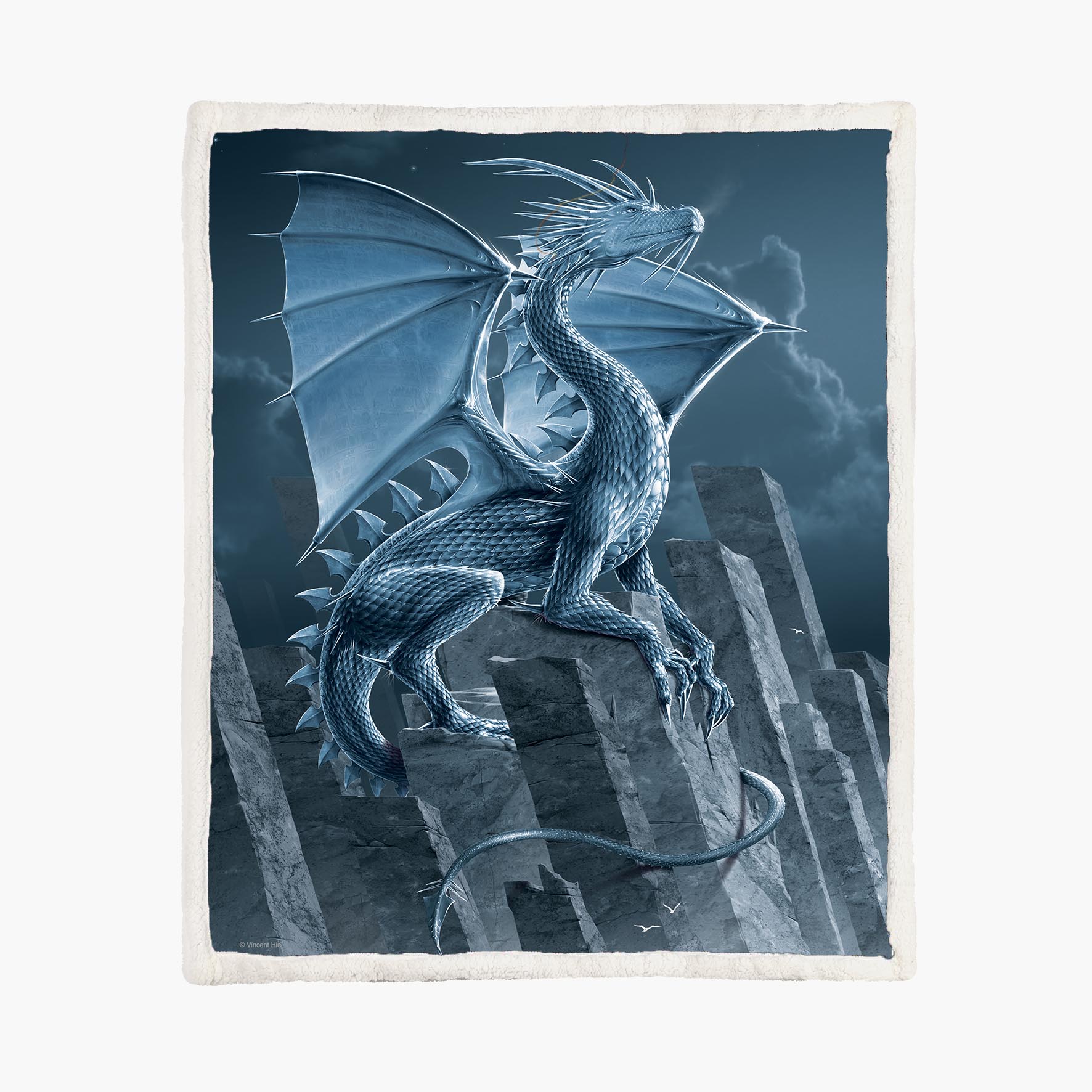 Luxusní velká huňatá deka - Stříbrný drak (150x200cm)