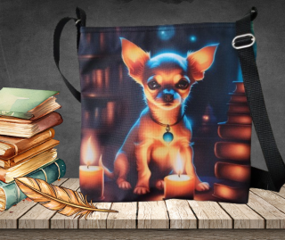 Taška přes rameno/kabelka - Čivava čarodějkou (28x28 cm, vyrobeno v ČR)