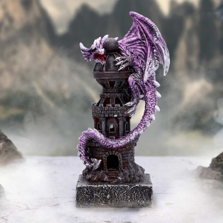Dračí strážce věže - ručně malovaná fialová soška (17,7 cm)