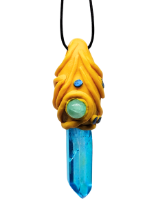 Aqua aura křišťál - Blue Moon Apollón v polymeru s jadeitem (parťák pro cestu životem)