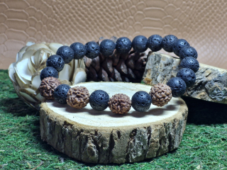 Pánský náramek uzdravení a dobíjení energie (rudraksha, láva)