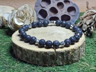 Pánský náramek detoxikace a rovnováhy (černá láva, nerezová ocel)