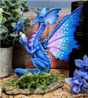 Indigový vílí drak - ručně malovaná soška (design Amy Brown)