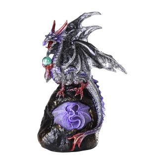 LED Drak na skále - velká ručně malovaná svítící soška (22 cm)
