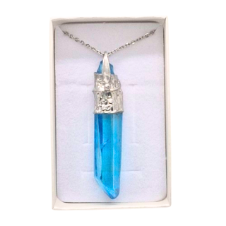 Cínovaný Aqua aura křišťál - hrot Blue Moon (unikátní parťák pro cestu životem)