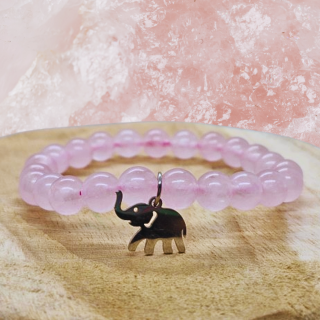 Náramek štěstí a klidu se slonem (růženín, chirurgická ocel)