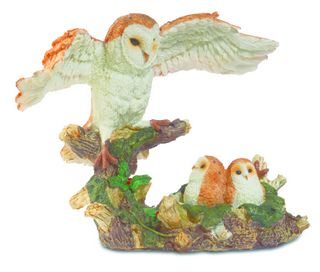 Ochranářská sova s mláďaty - ručně malovaná soška (18,5 cm)