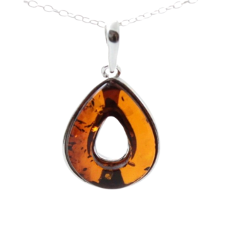 Jantarový přívěsek Portál zdraví (pravý koňakový jantar, stříbro) + dárková krabička a nerezový řetízek