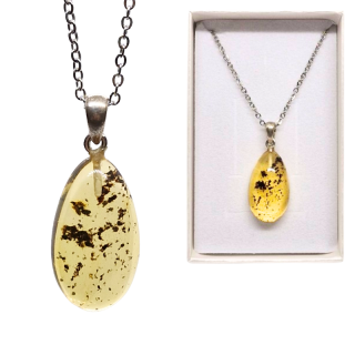 Jantarový přívěsek - Fénixova slza (2,3x1,4 cm) + dárková krabička a nerezový řetízek