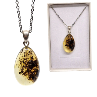 Jantarový přívěsek - Fénixova slza (2,2x1,4 cm) + dárková krabička a nerezový řetízek