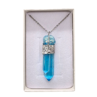 Cínovaný Aqua aura křišťál - hrot Blue Moon (unikátní parťák pro cestu životem)