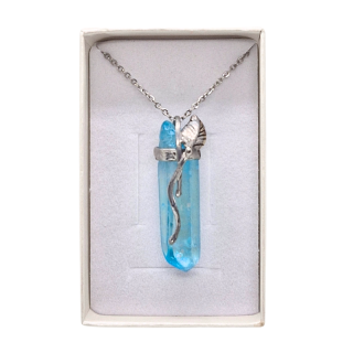 Cínovaný Aqua aura křišťál - hrot Blue Moon (unikátní parťák pro cestu životem)