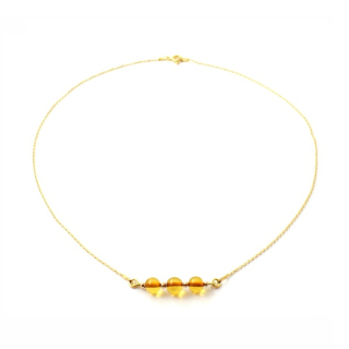 Minimalistický náhrdelník ze zlaceného stříbra s jantarovými kuličkami 47 cm + dárková krabička