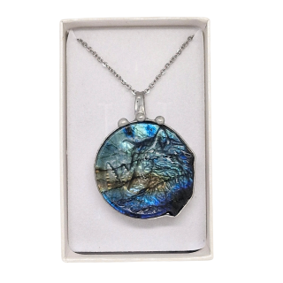 Cínovaný vlk z labradoritu (ochranný talisman)