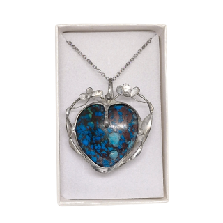 Cínované chryzokolové srdce (ochranný talisman)