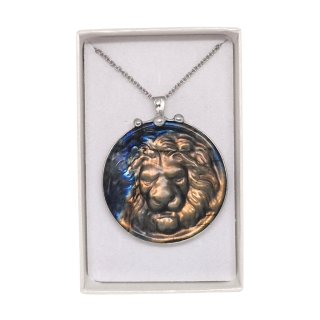 Cínovaný lev z labradoritu (ochranný talisman)