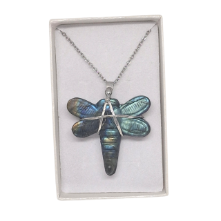 Cínovaný labradorit - Vážka (ochranný talisman)