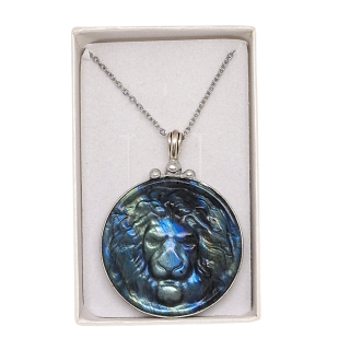 Cínovaný lev z labradoritu (ochranný talisman)