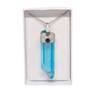 Cínovaný Aqua aura křišťál - hrot Blue Moon (unikátní parťák pro cestu životem)