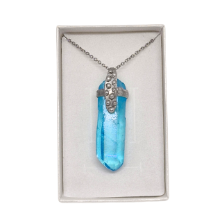 Cínovaný Aqua aura křišťál - hrot Blue Moon (unikátní parťák pro cestu životem)