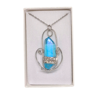 Cínovaný Aqua aura křišťál - hrot Blue Moon (unikátní parťák pro cestu životem)