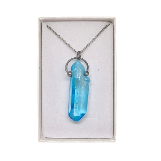 Cínovaný Aqua aura křišťál - hrot Blue Moon (unikátní parťák pro cestu životem)