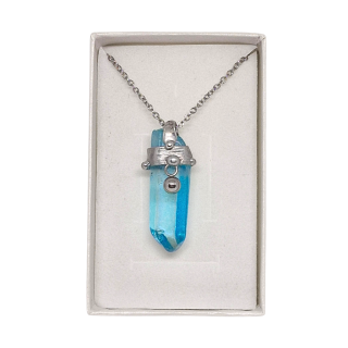 Cínovaný Aqua aura křišťál - hrot Blue Moon (unikátní parťák pro cestu životem)