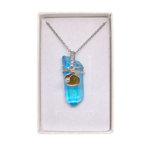 Cínovaný Aqua aura křišťál - hrot Blue Moon (unikátní parťák pro cestu životem)