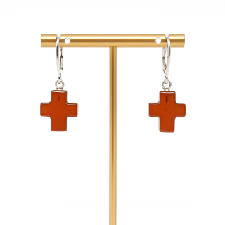 Třenově jantarové náušnice Cross (pravý jantar, stříbro)