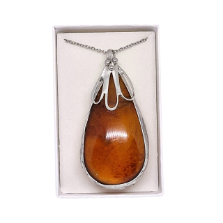 Cínovaná MAXI fénixova slza z jantaru (ochranný talisman)