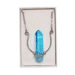 Cínovaný Aqua aura křišťál - hrot Blue Moon (unikátní parťák pro cestu životem)