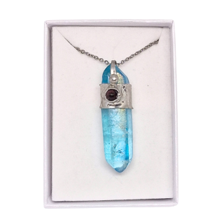 Cínovaný Aqua aura křišťál - hrot Blue Moon (unikátní parťák pro cestu životem)