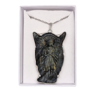 Cínovaný strážný anděl z labradoritu (ochranný talisman)