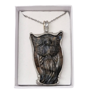 Cínovaný strážný anděl z labradoritu (ochranný talisman)