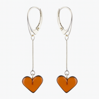 Dlouhé jantarové náušnice Hearts (pravý jantar, stříbro)