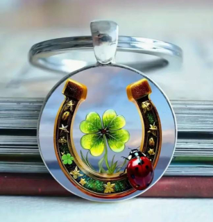 Klíčenka/amulet - Podkova se čtyřlístkem (štěstí, ochrana)