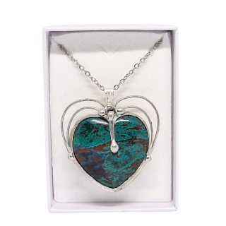 Cínované chryzokolové srdce (ochranný talisman)