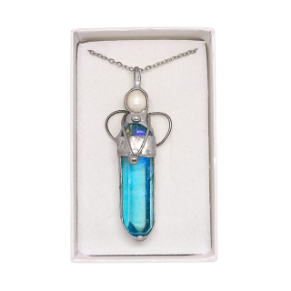 Cínovaný andělský Aqua aura křišťál - hrot Blue Moon (unikátní parťák pro cestu životem)