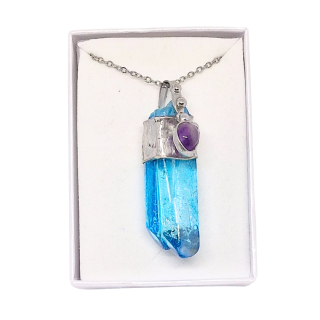 Cínovaný Aqua aura křišťál - hrot Blue Moon (unikátní parťák pro cestu životem)