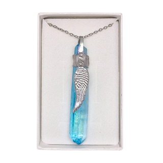 Cínovaný andělský Aqua aura křišťál - hrot Blue Moon (unikátní parťák pro cestu životem)