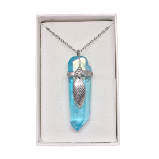 Cínovaný Aqua aura křišťál - hrot Blue Moon (unikátní parťák pro cestu životem)